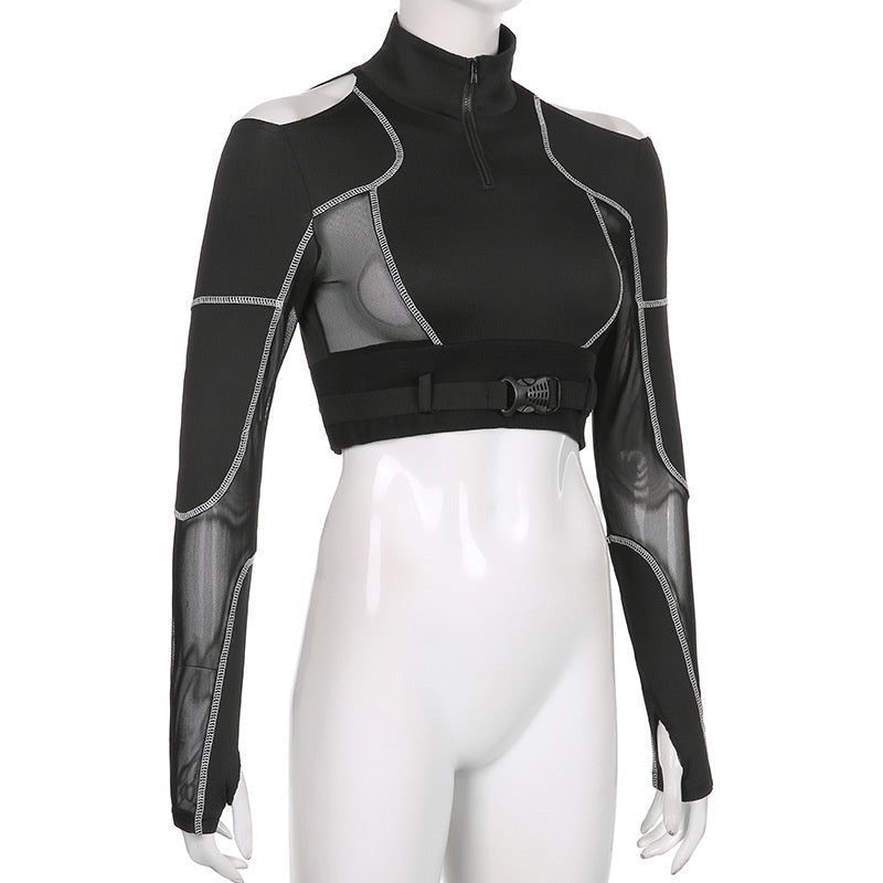 Techwear New Style Mesh Patchwork Crop Tops - TechWearGiants