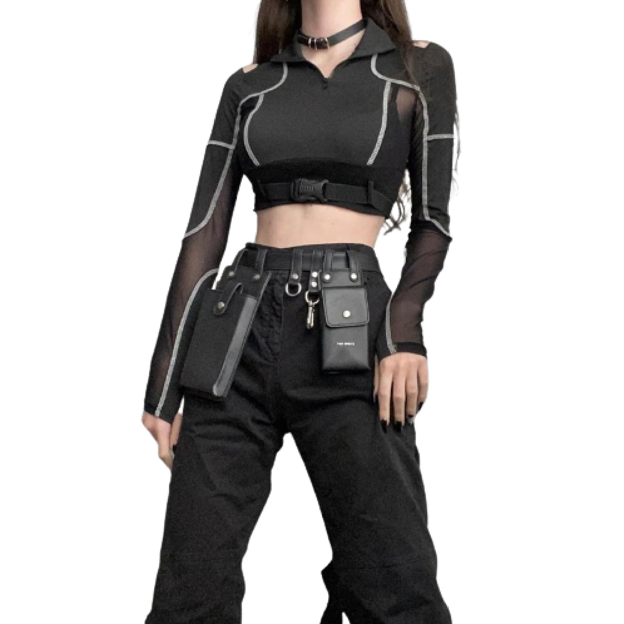 Techwear New Style Mesh Patchwork Crop Tops - TechWearGiants